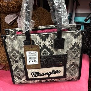 Wrangler Black and Gray Tote Bag with Geometric Design